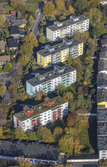 Aerial view, high-rise housing estate Dambergstraße, Westtünnen, Hamm, Ruhr area, North Rhine-Westphalia, Germany, DE, Europe, birds-eyes view, aerial photography, aerial photography, overview, overview, bird's eye view