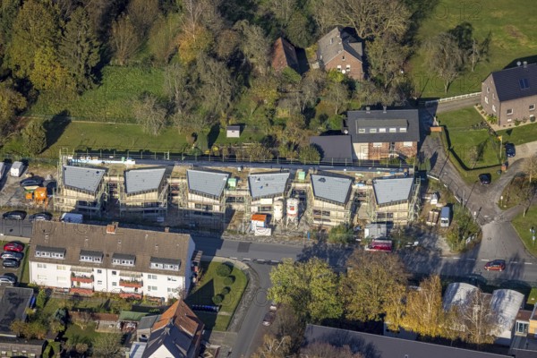 Aerial view, construction site of new kindergarten Großer Sandweg, Bockum-Hövel, Hamm, Ruhr area, North Rhine-Westphalia, Germany