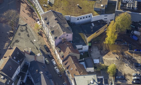 Aerial view, shopping centre, planned demolition residential building Ritterstraße 40, Mitte, Hamm, Ruhr area, North Rhine-Westphalia, Germany, demolition in planning, brothel Ritterstraße 40, DE, shopping, shopping markets, shopping place, Europe, aerial view, aerial photography, aerial photography, local supply centre, shopping centre, overview, bird's eye view, Westring, Woolworth department stores', birds-eyes view, overview