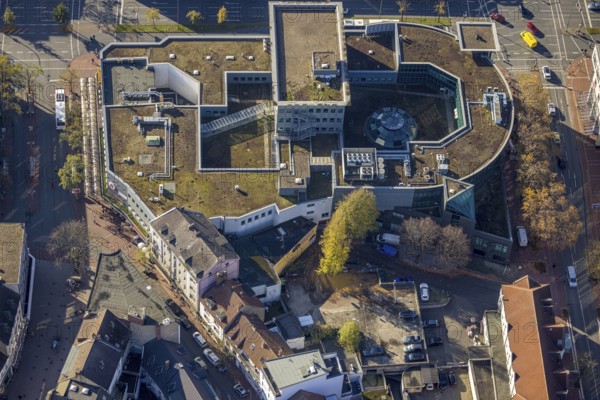 Aerial view, shopping centre, planned demolition residential building Ritterstraße 40, Mitte, Hamm, Ruhr area, North Rhine-Westphalia, Germany, demolition in planning, brothel Ritterstraße 40, DE, shopping, shopping markets, shopping place, Europe, aerial view, aerial photography, aerial photography, local supply centre, shopping centre, overview, bird's eye view, Westring, Woolworth department stores', birds-eyes view, overview