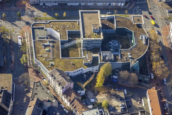 Aerial view, shopping centre, planned demolition residential building Ritterstraße 40, Mitte, Hamm, Ruhr area, North Rhine-Westphalia, Germany, demolition in planning, brothel Ritterstraße 40, DE, shopping, shopping markets, shopping place, Europe, aerial view, aerial photography, aerial photography, local supply centre, shopping centre, overview, bird's eye view, Westring, Woolworth department stores', birds-eyes view, overview