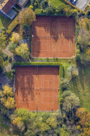 Aerial view, tennis courts Weingarten, Rhynern, Hamm, Ruhr area, North Rhine-Westphalia, Germany, DE, Europe, aerial view, aerial photography, aerial photography, sports, tennis, tennis facility, tennis courts, tennis club, overview, bird's-eye view, overview