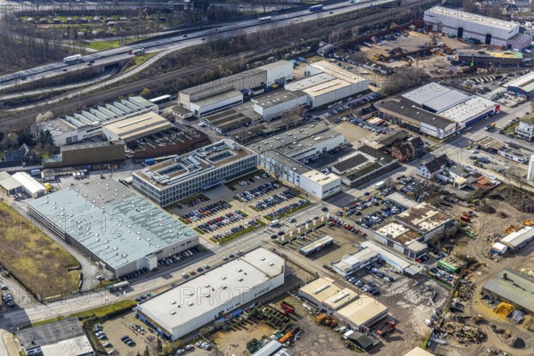 Aerial photo, Vulkan plant, industrial area between motorway A42 / federal road B226 and Rhine-Herne Canal, Herne, Ruhr area, North Rhine-Westphalia, Germany, DE, Europe, birds-eyes, view, aerial photograph, aerial photography, aerial photography, overview, overview, bird's eye view, industry, trade, economy, commercial enterprise, production, trade, waterway, shipping, transport, logistics, goods movement, ships, waters