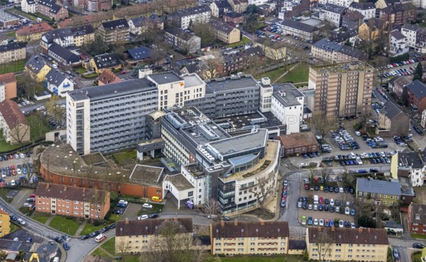 Aerial view, hospital St. Anna Hospital, Herne, Ruhr area, North Rhine-Westphalia, Germany, DE, Europe, birds-eyes, view, aerial photography, aerial photography, overview, overview, bird's eye view, health, care, doctors, medicine, surgery, therapy