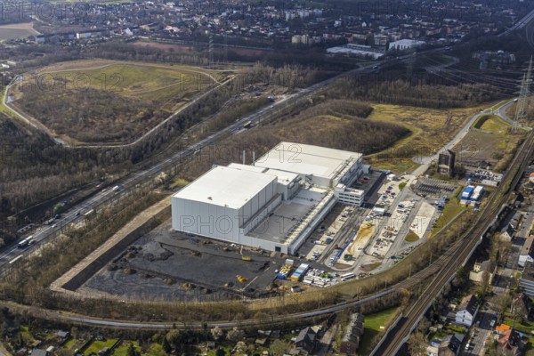 Aerial view, frozen food logistics company Nordfrost on the site of the former colliery Unser Fritz Schacht 1, Herne, Ruhr area, North Rhine-Westphalia, Germany, DE, Europe, birds-eyes, view, aerial photograph, aerial photography, aerial photography, overview, overview, bird's eye view, structural change, former, colliery
