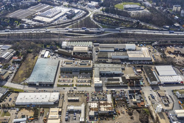 Aerial photo, Vulkan plant, industrial area between motorway A42 / federal road B226 and Rhine-Herne Canal, Herne, Ruhr area, North Rhine-Westphalia, Germany, DE, Europe, birds-eyes, view, aerial photograph, aerial photography, aerial photography, overview, overview, bird's eye view, industry, trade, economy, commercial enterprise, production, trade, waterway, shipping, transport, logistics, goods movement, ships, waters