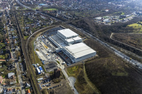 Aerial view, frozen food logistics company Nordfrost on the site of the former colliery Unser Fritz Schacht 1, Herne, Ruhr area, North Rhine-Westphalia, Germany, DE, Europe, birds-eyes, view, aerial photograph, aerial photography, aerial photography, overview, overview, bird's eye view, structural change, former, colliery