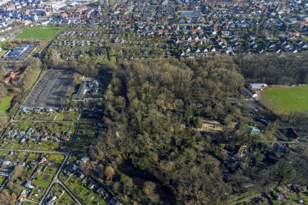 Aerial view, animal park Hamm, climbing park Hamm, new car park at the animal park Hamm, Hamm, Ruhr area, North Rhine-Westphalia, Germany, DE, Europe, Grünstraße, children's farm, aerial view, aerial photography, aerial photography, organisation, municipal animal shelter Hamm, animal shelter, Tiertafel Hamm e.V., overview, association, bird's-eye view, forest area, zoo, birds-eyes view, overview