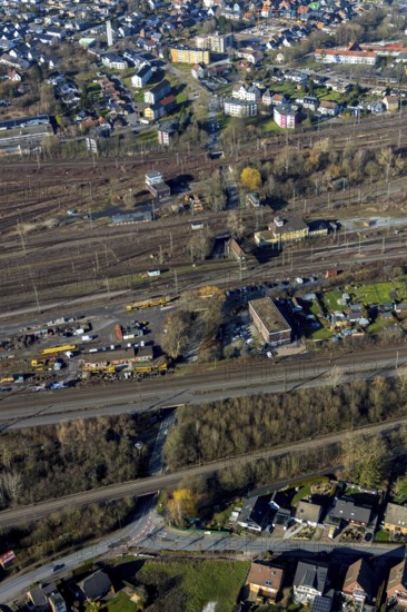 Aerial view, seven bridges, Günterstraße, railway subway, marshalling yard, former signal box, Hamm, Ruhr area, North Rhine-Westphalia, Germany, railway station, railway subway Günterstraße, DE, Deutsche Bahn AG, Europe, aerial photograph, aerial photography, aerial photography, overview, bird's-eye view, bird's-eye view, overview