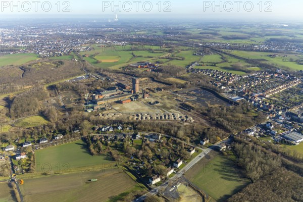 Aerial view, former Ost Heinrich Robert mine, Wiescherhöfen, Hamm, Ruhr area, North Rhine-Westphalia, Germany, Heinrich Robert mine, DE, Europe, industrial plant, industrial site, aerial view, aerial photography, aerial photography, overview, bird's-eye view, former Ost mine, historical, historical site, overview, destroyed building