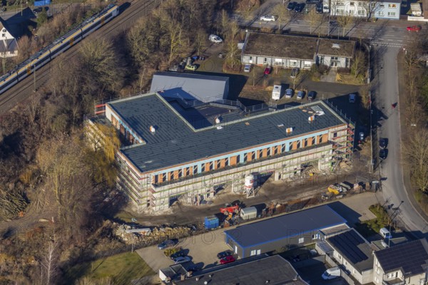 Aerial view, Lilienthalstraße construction area, commercial property with office and storage space GK Invest, Hamm, Ruhr area, North Rhine-Westphalia, Germany, construction work, construction, construction area, building site, building plots, construction project, construction site, DE, development, Europe, capacity requirements, aerial photograph, aerial photography, aerial photography, new construction, overview, bird's-eye view, bird's-eye view, overview