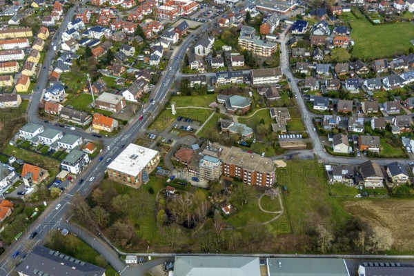 Aerial view, Evangelisches Altenheim Hamm, Amalie-Sieveking-Haus, extension building site, Hamm, Ruhr area, North Rhine-Westphalia, Germany, retirement home, nursing home, care and nursing, DE, Europe, aerial view, aerial photography, aerial photography, care facility, retirement home, retirement residence, retirement home, senior centre, overview, bird's eye view, birds-eyes view, overview