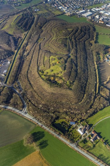 Aerial view, Kissinger Höhe, slag heap, Hamm, Ruhr area, North Rhine-Westphalia, Germany, spoil tip, DE, Europe, distant view, slag heap, slag heap landscape, slag heap sign, aerial photograph, aerial photography, aerial photography, park, tower, overview, bird's eye view, forest area, birds-eyes view, former Ost colliery, overview