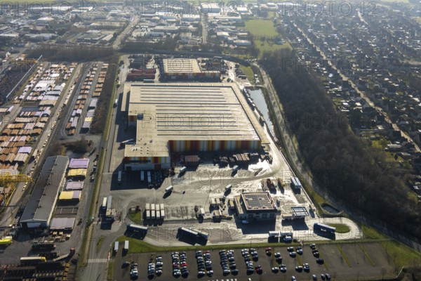 Aerial view, t-log Trinklogistik GmbH, warehouse, Hamm, Ruhr area, North Rhine-Westphalia, Germany, DE, Europe, harbour road, logistics, logistics service, logistics centre, aerial view, aerial photography, aerial photography, Trinkgut, overview, bird's-eye view, overview, t-log Trinklogistik