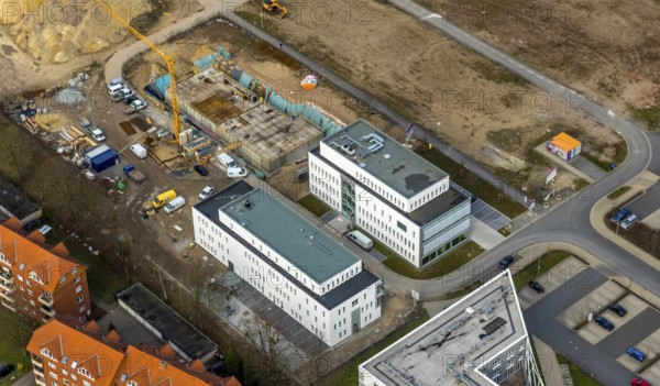 Aerial view, construction area SCI:Q Science Quarter Hamm, Bad Hamm, Hamm, Ruhr area, North Rhine-Westphalia, Germany, education, educational institution, DE, Europe, aerial view, aerial photography, aerial photography, Marker Allee, Paracelsuspark, Science Quarter Hamm, Techpark, overview, university, bird's eye view, science quarter, birds-eyes view, overview