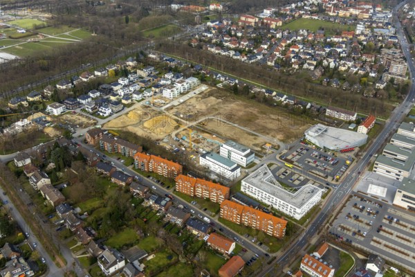 Aerial view, construction area SCI:Q Science Quarter Hamm, Bad Hamm, Hamm, Ruhr area, North Rhine-Westphalia, Germany, education, educational institution, DE, Europe, aerial view, aerial photography, aerial photography, Marker Allee, Paracelsuspark, Science Quarter Hamm, Techpark, overview, university, bird's eye view, science quarter, birds-eyes view, overview