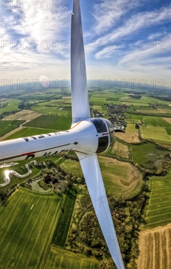 Aerial photo, Hamm-Uentrop, fisheye picture, view over the aeroplane, flight over fields, Frielinghausen, Hamm, Ruhr area, North Rhine-Westphalia, Germany, DE, Europe, birds-eyes, view, aerial photograph, aerial photography, aerial photography, overview, bird's-eye view