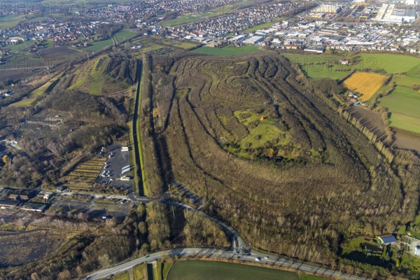 Aerial view, Kissinger Höhe, slag heap, Hamm, Ruhr area, North Rhine-Westphalia, Germany, spoil tip, DE, Europe, distant view, slag heap, slag heap landscape, slag heap sign, aerial photograph, aerial photography, aerial photography, park, tower, overview, bird's eye view, forest area, birds-eyes view, former Ost colliery, overview