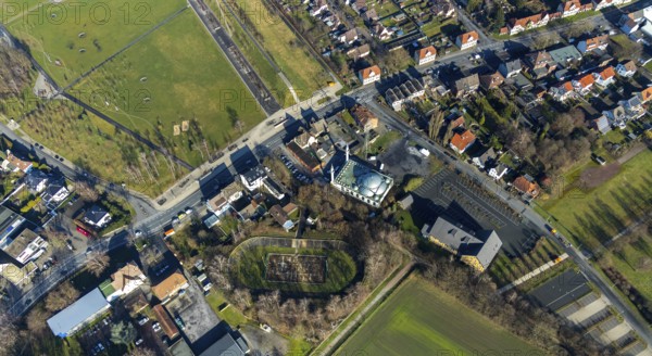 Aerial view, Barbara-Stadion, Ulu Mosque, Herringen, Hamm, Ruhr area, North Rhine-Westphalia, Germany, DE, Dortmunder Straße, Europe, religious community, aerial view, aerial photography, aerial photography, religion, roller hockey, SK Germania Herringen e.V., sports, sports facilities, sports field, sports facility, stadium, overview, bird's eye view, bird's eye view, overview