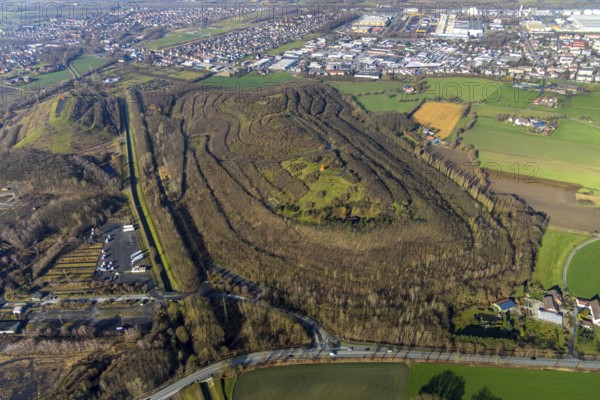 Aerial view, Kissinger Höhe, slag heap, Hamm, Ruhr area, North Rhine-Westphalia, Germany, spoil tip, DE, Europe, distant view, slag heap, slag heap landscape, slag heap sign, aerial photograph, aerial photography, aerial photography, park, tower, overview, bird's eye view, forest area, birds-eyes view, former Ost colliery, overview