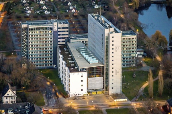 Aerial photo, OLG, Hamm Higher Regional Court, Hamm Public Prosecutor's Office, twilight photo, centre, Hamm, Ruhr area, North Rhine-Westphalia, Germany, DE, Europe, birds-eyes view, aerial photo, aerial photography, aerial photography, overview, overview, bird's eye view, night photo, twilight photo, Hamm at night