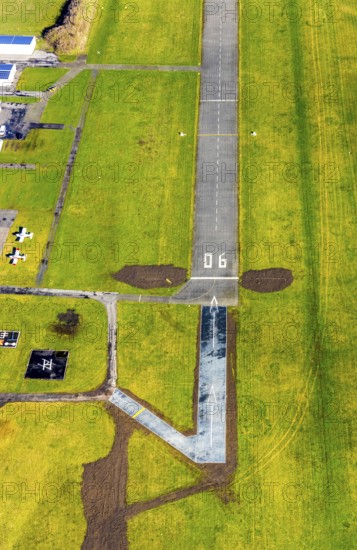 Aerial photo, Lippewiesen, reconstruction of Lippe meadows between Hamm-Lippewiesen airfield and Lippe, EDLH, runway extension in the approach area of runway 24 and runway 06, Heessen, Hamm, Ruhr area, North Rhine-Westphalia, Germany, DEU, Europe, birds-eyes view, aerial photo, aerial photography, aerial photography, overview, overview, bird's eye view, Lippe, Lippe dam, dam relocation, extension of Hamm airfield runway, special airfield