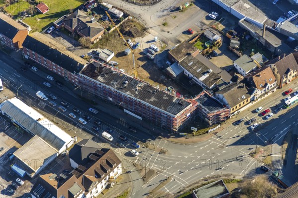 Aerial view, new construction, residential buildings Heessener Straße, corner Münsterstraße, Hamm, Ruhr area, North Rhine-Westphalia, Germany, construction work, construction area, construction site, building plots, construction project, construction site, DE, Europe, property tax, real estate, capacity requirement, aerial photograph, aerial photography, aerial photography, apartment buildings, new construction, overview, bird's eye view, residential complex, living and living, residential area, residential buildings, quality of living, birds-eyes view, overview