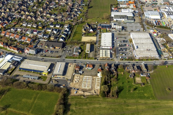 Aerial view, commercial area and residential area, construction site Dortmunder Straße 175, Hamm, Ruhr area, North Rhine-Westphalia, Germany, construction work, construction vehicles, construction area, construction site, building plots, construction measure, construction project, construction site, DE, Der Hammer Waschpark, Dortmunder Straße, development, Europe, commercial enterprises, commercial space, commercial area, commercial location, commercial use, property tax, real estate, capacity requirements, Louis Shop Hamm, aerial view, aerial photography, aerial photography, new construction, overview, bird's-eye view, residential complex, living and life, residential area, residential buildings, housing estate, birds-eyes view, overview, toom Baumarkt