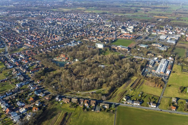 Aerial view, Maximilianpark Hamm, construction site renewal, Braam-Ostwennemar, Hamm, Ruhr area, North Rhine-Westphalia, Germany, DE, Europe, leisure, leisure facility, leisure activities, leisure park, leisure centre, site of the disused Maximilian colliery, aerial view, aerial photography, aerial photography, park, overview, bird's-eye view, overview