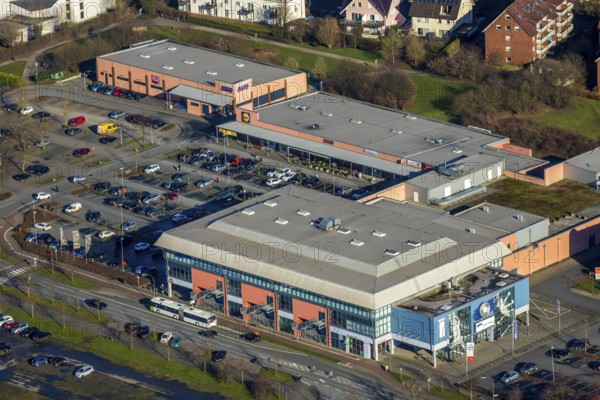 Aerial view, WESTPRESS arena, multifunctional hall, shopping centre, Werries, Hamm, Ruhr area, North Rhine-Westphalia, Germany, arena, DE, shopping markets, Europe, aerial view, aerial photography, aerial photography, local supply centre, Ostwennemarstraße, sports, overview, bird's-eye view, overview
