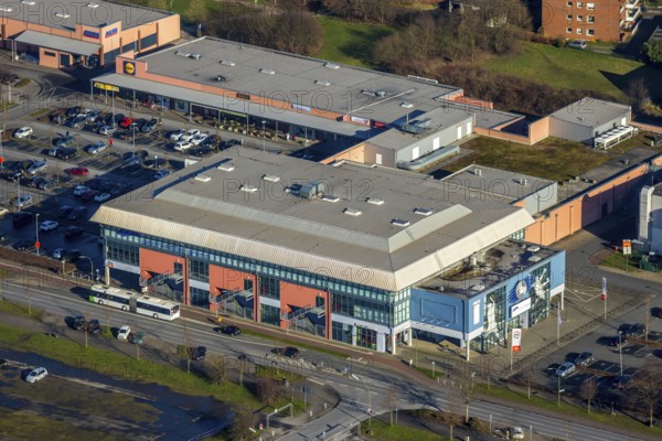 Aerial view, WESTPRESS arena, multifunctional hall, shopping centre, Werries, Hamm, Ruhr area, North Rhine-Westphalia, Germany, arena, DE, shopping markets, Europe, aerial view, aerial photography, aerial photography, local supply centre, Ostwennemarstraße, sports, overview, bird's-eye view, overview