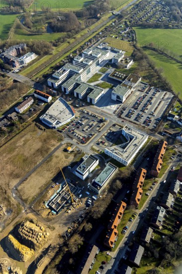 Aerial view, new development area SCI:Q Living, ParacelsusPark, Hamm-Lippstadt University, university campus, Bad Hamm, Hamm, Ruhr area, North Rhine-Westphalia, Germany, education, educational institution, DE, Europe, aerial view, aerial photography, aerial photography, Marker Allee, overview, university, bird's eye view, birds-eyes view, overview