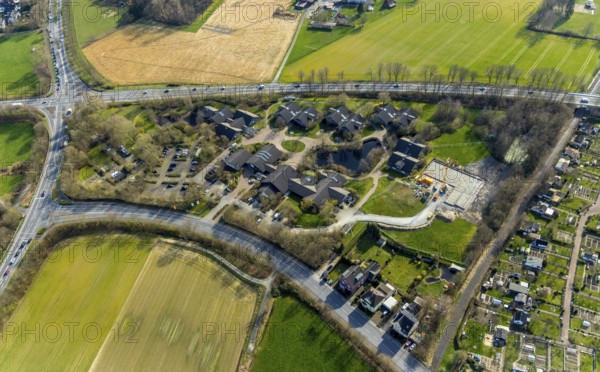 Aerial view, construction area, AhsePark housing estate, Caldenhofer Weg, Hamm, Ruhr area, North Rhine-Westphalia, Germany, construction work, construction vehicles, construction area, construction site, building plots, construction crane, construction measure, construction project, construction site, DE, development, Europe, Glunz-Dorf, real estate, capacity requirements, aerial photograph, aerial photography, aerial photography, new construction, overview, bird's-eye view, residential complex, residential area, residential buildings, residential neighbourhood, housing estate, birds-eyes view, overview