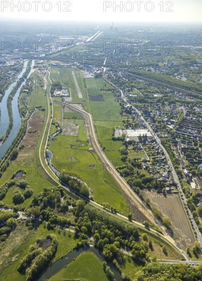 Hamm-Lippewiesen airfield EDLH, runway markings, Lippe reconstruction, Lippe river, Hamm, Ruhr area, North Rhine-Westphalia, Germany, Düsseldorf, DE, Europe, aerial photograph, birds-eyes view, aerial photography, aerial photography, aerial photography, overview, bird's eye view