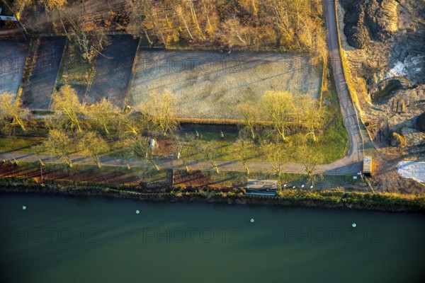 Aerial view, Datteln-Hamm canal, new Ahsedüker, Ahse, sheet pile wall, canal construction site, Hamm, Ruhr area, North Rhine-Westphalia, Germany, DE, Europe, birds-eyes view, aerial photograph, aerial photography, aerial photography, overview, bird's eye view