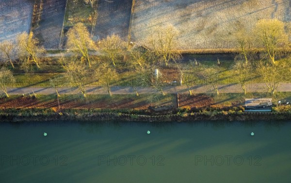 Aerial view, Datteln-Hamm canal, new Ahsedüker, Ahse, sheet pile wall, canal construction site, Hamm, Ruhr area, North Rhine-Westphalia, Germany, DE, Europe, birds-eyes view, aerial photograph, aerial photography, aerial photography, overview, bird's eye view