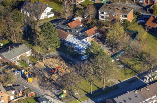 Aerial view, building area An der Uentroper Kirche, Uentrop, Hamm, Ruhr area, North Rhine-Westphalia, Germany, An der Uentroper Kirche, DE, Europe, property tax, real estate, kindergarten, aerial view, aerial photography, aerial photography, overview, bird's eye view, living and life, residential area, residential buildings, housing estate, birds-eyes view, overview