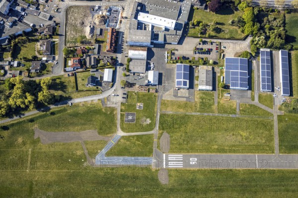 Hamm-Lippewiesen airfield EDLH, runway markings, Lippe reconstruction, Lippe river, Hamm, Ruhr area, North Rhine-Westphalia, Germany, Duisburg, DE, Europe, aerial photo, birds-eyes view, aerial photograph, aerial photography, aerial photography, overview, bird's eye view