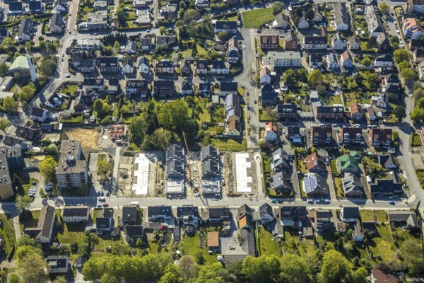 Aerial view, Hamm-Westen, building area Auf der Geist, semi-detached houses, Hamm, Ruhr area, North Rhine-Westphalia, Germany, Duisburg, DE, Europe, birds-eyes view, aerial view, aerial photography, aerial photography, overview, bird's eye view