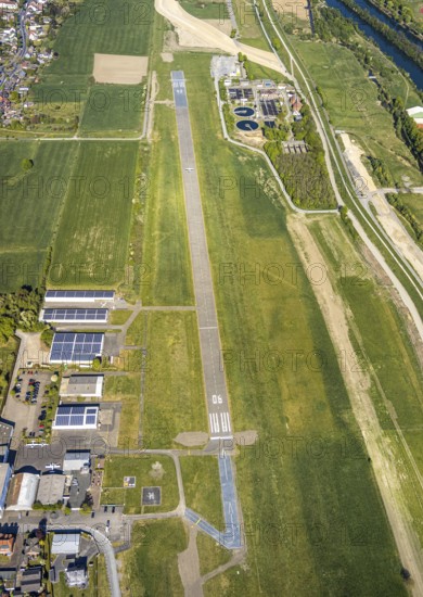 Aerial photo, Hamm-Lippewiesen airfield EDLH, runway markings, Lippe reconstruction, Lippe river, Hamm, Ruhr area, North Rhine-Westphalia, Germany, Düsseldorf, DE, Europe, birds-eyes view, aerial photograph, aerial photography, aerial photography, overview, bird's eye view