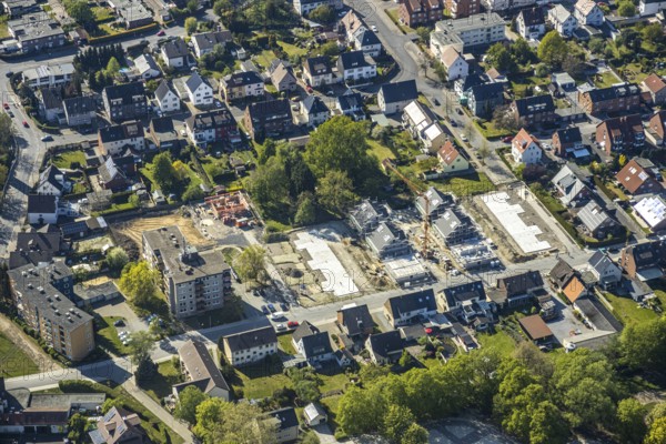 Aerial view, Hamm-Westen, building area Auf der Geist, semi-detached houses, Hamm, Ruhr area, North Rhine-Westphalia, Germany, Duisburg, DE, Europe, birds-eyes view, aerial view, aerial photography, aerial photography, overview, bird's eye view