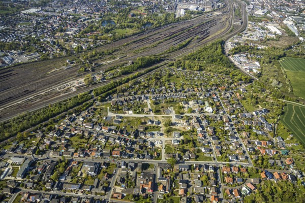 Aerial view, construction area Danielstraße in Lohauserholz, new development area, Hamm, Ruhr area, North Rhine-Westphalia, Germany, Duisburg, DE, Europe, birds-eyes view, aerial photography, aerial photography, overview, overview, bird's eye view