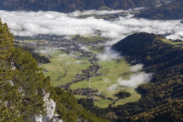 Fog over Gröbming, view from Stoderzinken near Gröbming, Styria, Austria