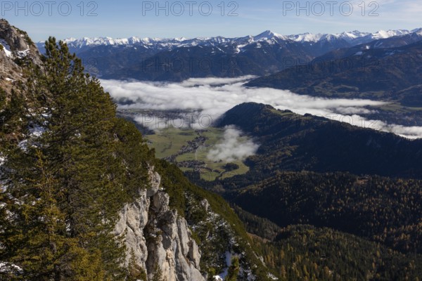 Fog over Gröbming, view from Stoderzinken near Gröbming, Styria, Austria