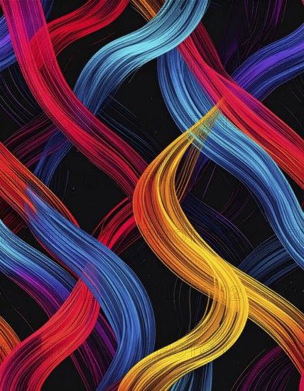 Abstract digital art featuring vibrant, intersecting neon lines creating a geometric pattern, Intersecting neon lines form a vibrant abstract geometric grid against a black background, Seamless looping illustration, colorful diagonal lines, creating a modern dynamic template background, vibrant colored lines and geometric forms for business or technology wallpaper, AI generated