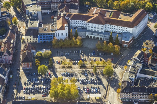 Aerial view, Johanniter-Kliniken Hamm location Nassauerstraße and parking spaces, Mitte, Hamm, Ruhr region, North Rhine-Westphalia, Germany, DE, Europe, healthcare, hospital, clinic, hospital, aerial photography, aerial photography, medical facility, medical assistance, overview, birds-eyes view, overview, medical care