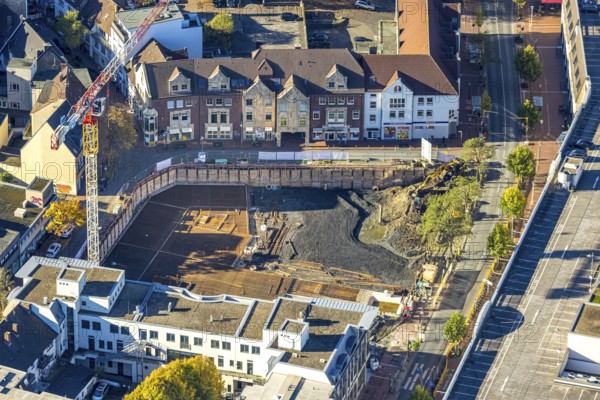 Aerial view, construction site with demolition and new construction of the western half of the Ritterpassage, Mitte, Hamm, Ruhr region, North Rhine-Westphalia, Germany, construction area, building plot, construction project, construction site, DE, Europe, aerial photography, overview, birds-eyes view, overview