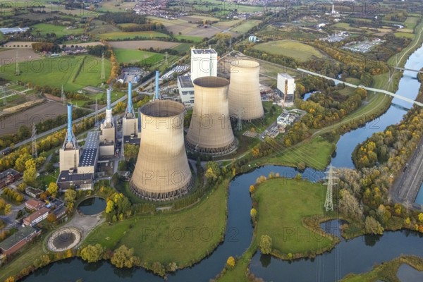 Aerial view, RWE Generation SE Gersteinwerk power plant, after blowing up the chimney, Stockum, Werne, Ruhr region, North Rhine-Westphalia, Germany, construction area, building plot, construction project, construction project, construction site, DE, Europe, Hamm, power plant, Gersteinwerk power plant, cooling tower, aerial photography, aerial photography, chimney, blast, overview, bird's eye view, landmark, Birds-eyes view, overview