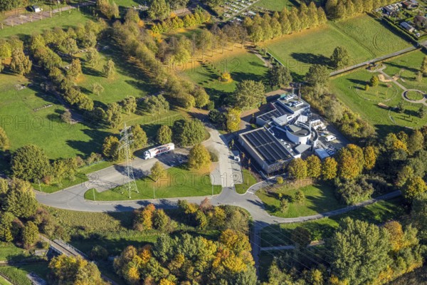 Aerial view, Krematorium Hamm GmbH am Parkfriedhof Herringen, Stadtbezirk Herringen, Hamm, Ruhr area, North Rhine-Westphalia, Germany, burial place, DE, Europe, cemetery, memorial, Gottesacker, graves, burial ground, aerial photography, resting place, overview, birds-eyes view, overview