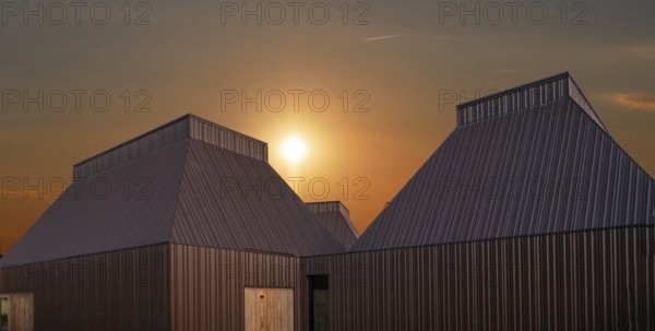 Modern building of the art museum in the evening sun, Ahrenshoop, Darß, Mecklenburg-Western Pomerania, Germany